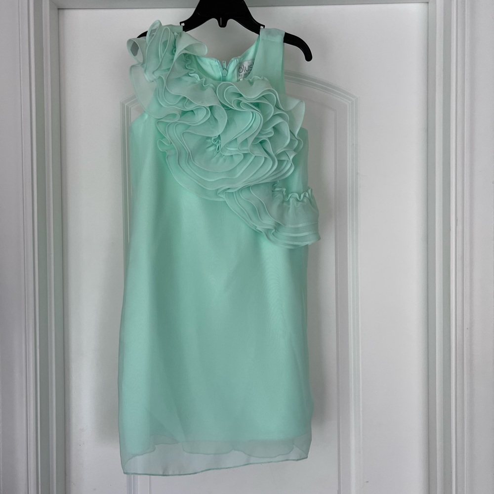 Light mint BLUSH small girl dress with ruffles. Size 7